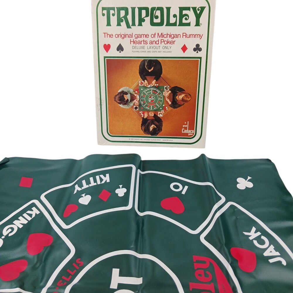 Vintage 1969 Cadaco Tripoley Vinyl Play Mat For Rummy Poker Card Game